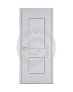 3d white closed door isolated on white background. Front view. 3