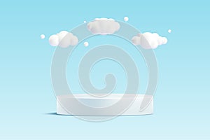 3d white cylinder podium and cloud, minimal scene abstract background.Vector illustration
