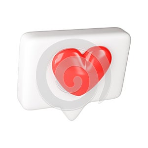 3D white frame with heart and love emoji. Social media online platform concept icon, online communication on application