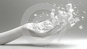 3D White Hand Crushing Fragments Illustration
