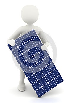 3d white man holding solar panel