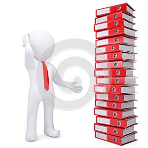 3d white man next to stack of office folders