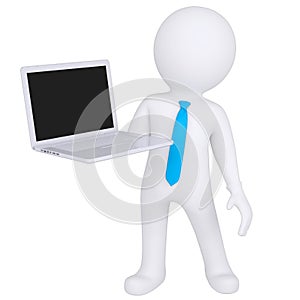 3d white man standing with a laptop