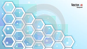 3d white paper or plastic hexagons on background