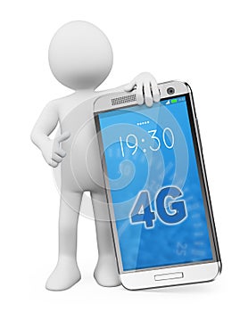 3D white people. 4G LTE mobile phone