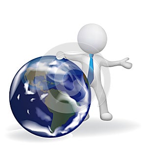 3D white people businessman with a earth globe