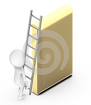 3d white people climb up with the help of a ladder towards a golden bar