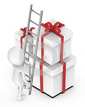 3d white people climb up towards a gift box