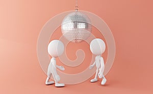 3d White people dancing with disco Ball