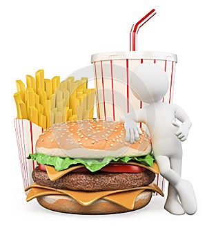 3D white people. Fast food. Hamburger fries drink
