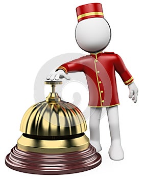 3D white people. Hotel reception bell