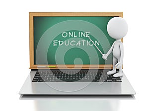 3d white people with laptop. Online education concept