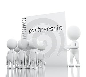 3D White people leadership and notepad with PARTNERSHIP.