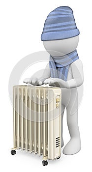 3D white people. Man warming up with a radiator