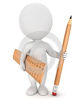 3d white people with pencil and ruler