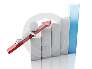 3d White people and red arrow on successful business graph.