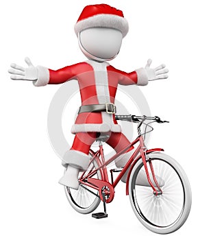 3D white people. Santa Claus on bike