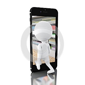 3d White people shopping with smartphone. Shop online concept.