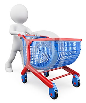 3D white people. Shopping trolley