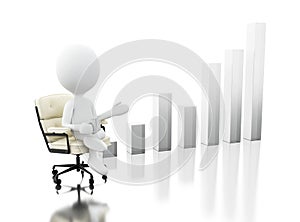 3d White people sitting on chair with business graph