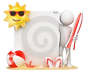 3D white people. Summer background with blank paper