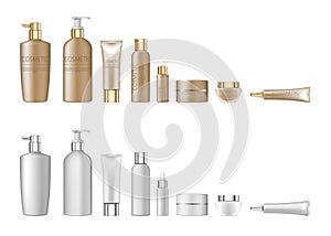 3d white realistic cosmetic package set empty tubes on white background vector illustration