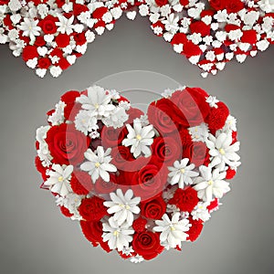 3D white and red floral heart bouquet, created with Generative AI