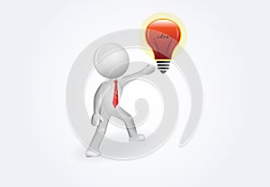3d White small people with red light bulb light logo