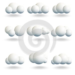 3d White sphere clouds set.