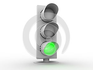 3d white traffic light with a green light