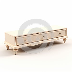 3d White Tv Stand With Two Drawers In Beige And Gold - Biedermeier Style