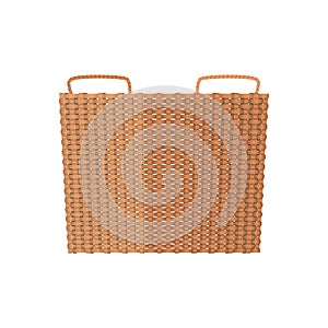 3D wicker basket of square shape and braided texture, hamper with two handles
