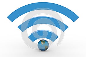 3D wifi sign with earth globe. High signal.