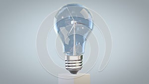 3D wind turbine turning inside of a lightbulb, green energy, seamless loop