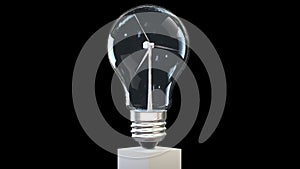 3D wind turbine turning inside of a lightbulb, green energy, seamless loop, Alpha Channel