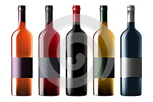 3d wine bottle set, vector render collection