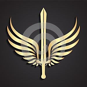 3d winged sword gold symbol