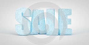 3d winter Sale text made of ice element, isolated on white background. 3d render, illustration.