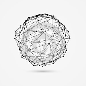 3d wireframe object. Deformed sphere consists of triangles and dots.