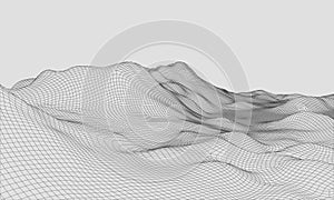 3D Wireframe Terrain Wide Angle EPS10 Vector