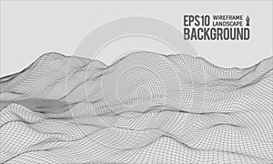 3D Wireframe Terrain Wide Angle EPS10 Vector