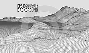 3D Wireframe Terrain Wide Angle EPS10 Vector