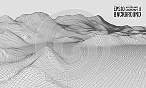 3D Wireframe Terrain Wide Angle EPS10 Vector