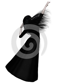 3D Witch in black medieval dress