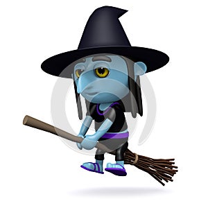 3d Witch on broomstick