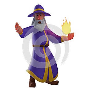 3D Witch Cartoon Illustration having a fire on his hands