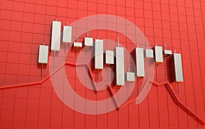 3d Wite Metalic Chart finance on red background wit grid