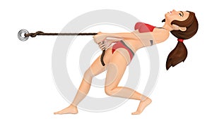 3D Woman in bikini pulling a rope. Blank poster