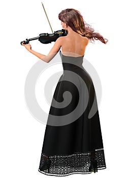 3D Woman in black dress play violin