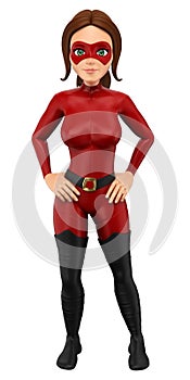 3D Woman masked superhero standing with hands on waist